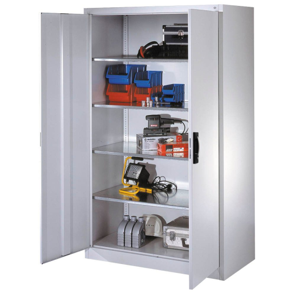 4062084609056 - Sichtfenster-Flügeltürschrank HxBxT 1950 x 1200 x 500 mm 4 Fachböden 3 Schubladen lichtgrau fernblau 4062084609056 - Sichtfenster-Flügeltürschrank HxBxT 1950 x 1200 x 500 mm 4 Fachböden 3 Schubladen lichtgrau fernblau